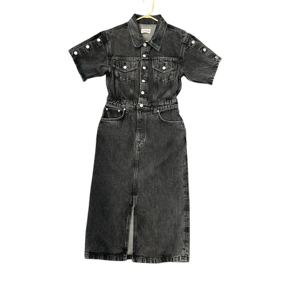 NWT Etica Camelia Trucker Dress Women's size S  denim midi button short sleeve